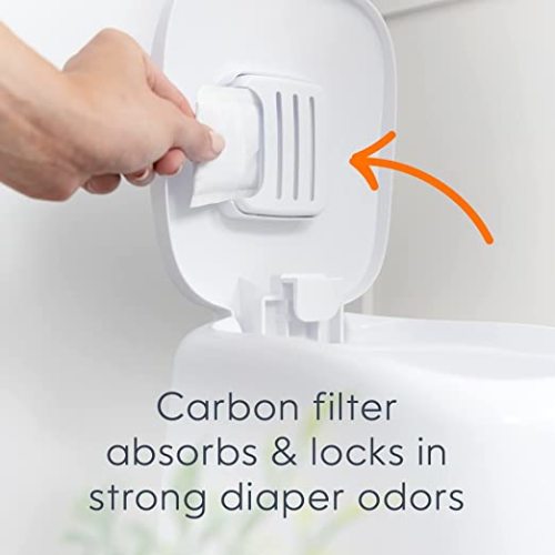 Diaper Genie Complete Diaper Pail (White) with Antimicrobial Odor Control | Includes 1 Diaper Trash Can, 1 Refill Bags, 1 Carbon Filter, Packaging may vary - Pail + 1 Refill