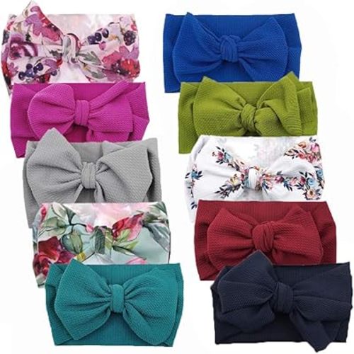 KIDOCHEESE Baby Girl Oversized Bows Headbands: Elastic Nylon Hair Wraps with Large Bows for Newborns, Infants, Toddlers and Kids
