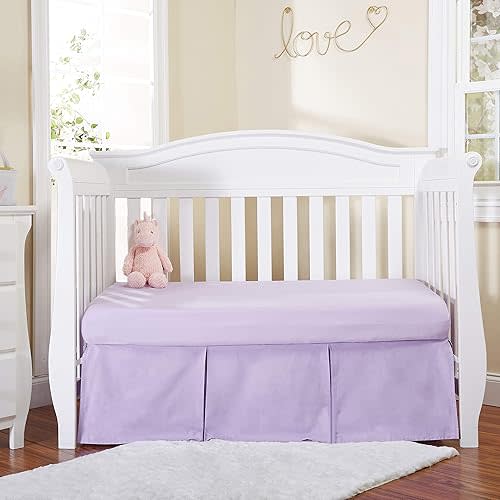EVERYDAY KIDS Lavender Purple Pleated Crib Skirt; 100% Natural Cotton Nursery Crib Bedding Skirt for Baby Boys and Girls; Crib Dust Ruffle with Split Corners for Easy On and Off, 14 Inch Drop