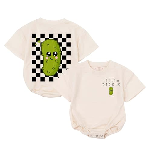 STALOFAZ Little Pickle Baby Romper - Newborn Pickle Boy Girl Outfit Vegan Infant Sweatshirt Vegetable Clothes Shower Gift