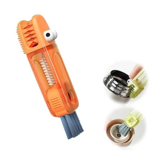 3 in 1 Cup Lid Cleaning Brush, Rotatable Multipurpose Cleaner Brush for Coffee Cups Lid Gap, Portable Crevice Cleaning Brush Tools Set for Baby Bottle Gap Tight Spaces (1-Orange)