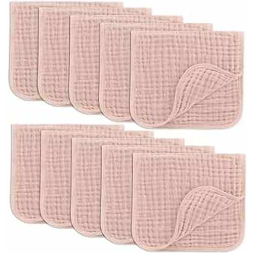 Comfy Cubs Muslin Burp Cloths Set Large 100% Cotton Hand Washcloths for Babies, Baby Essentials 6 Layers Extra Absorbent and Soft Boys & Girls Baby Bibs & Burp Cloths Set (Blush, 10-Pack, 20" X10")