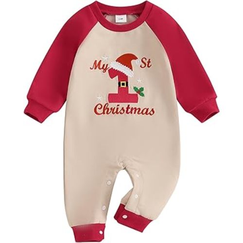 Baby Girl Boy Cute Santa Embroidered Long Sleeve Romper Jumpsuit Infant Newborn Christmas Clothes