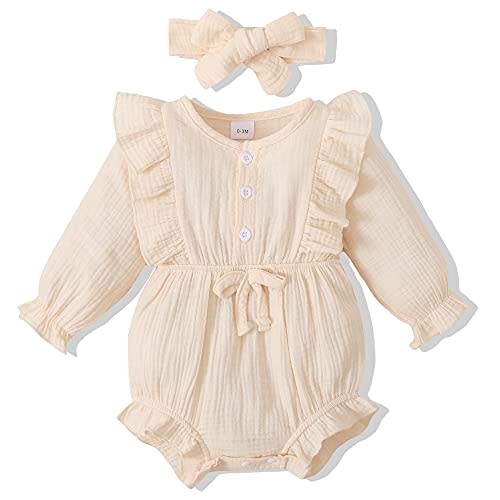 Renotemy Newborn Infant Baby Girl Clothes Cotton Linen Rompers Solid Ruffle Jumpsuits Infant Baby Clothes Girl