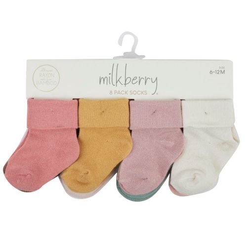 Milkberry 8 Pack Rayon Of Bamboo Baby Socks Non-slip Gripper Baby Boy Solid Nordic Hues Size 6-12 Months