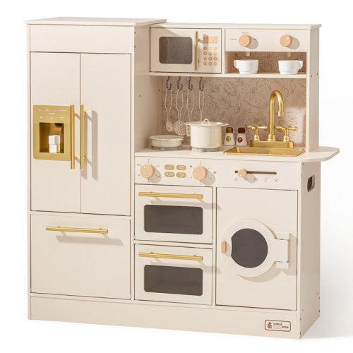ROBUD Large Preschool Kitchen Playset, Large Wooden Play Kitchen With Oven, Refrigerator, Washing Machine, Coffee Machine And Microwave | Wayfair