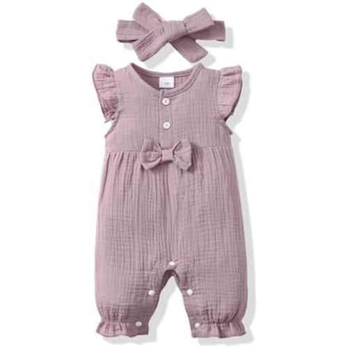 Renotemy Baby Girl Clothes Romper Infant Summer Bodysuit Outfits Cotton Linen Jumpsuits Newborn Essential Preemie Clothes
