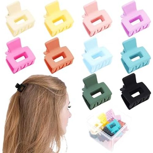 Ahoney 10Pcs Small Claw Clips for Women Girls, 1 Mini Matte Tiny Barrettes for Thin Thick Medium Hair, Cute Jaw Clips with Strong Hold and Gift Box (Colorful)
