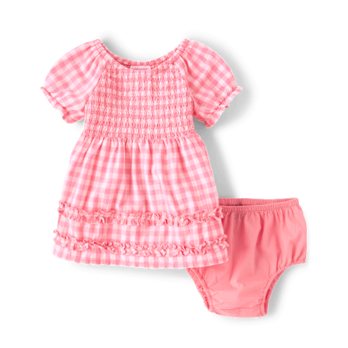 Baby Girls Mommy And Me Gingham Poplin Smocked Ruffle Dress - Pink