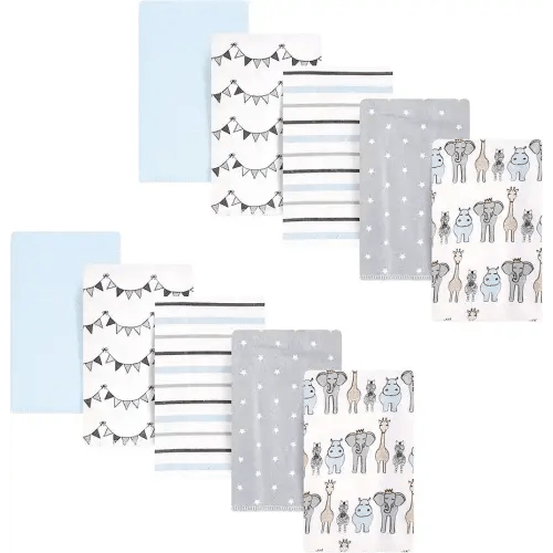 Hudson Baby Unisex Baby Cotton Flannel Burp Cloths, Blue Royal Safari, One Size