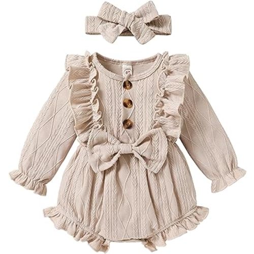 YOUNGER TREE Newborn Baby Girl Romper Ruffle Jumpsuits Long Sleeve Sweater Rompers Infant Girls Clothes Fall Winter Outfit