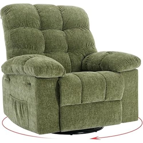 GarveeHome Rocking Recliner Chair, 360° Swivel Rocker Chair for Living Room, Upholstered Fabric Glider Nursery Chair with Side Pockets for Small Spaces, q235 Steel Frame Lazy Boy Recliner Single Sofa
