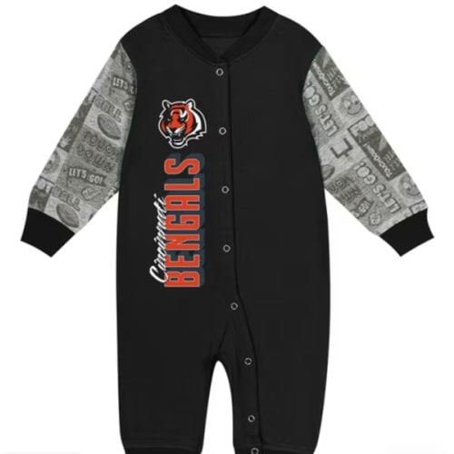Cincinnati Bengals Baby BLACK Playbook Long Sleeve Romper