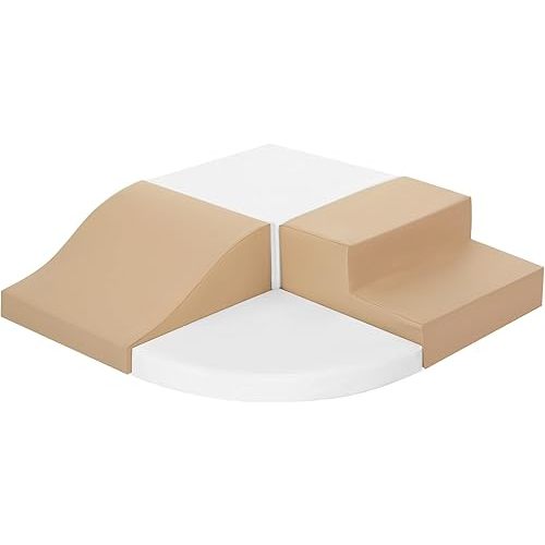 4-Piece Soft PU Leather Toddlers Climbing Toys, Baby Foam Climbing Blocks for Toddlers 3, Foam Play Gym Climbing Structures, Indoor Climb and Crawl Activity Play Set (White and Coffee)