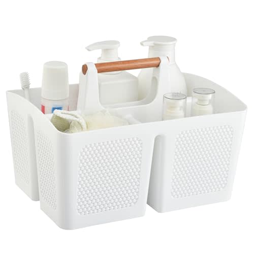 Haundry Plastic White Shower Caddy Basket with 3 Compartments