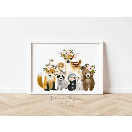 Woodland Nursery Panoramic Decor, Woodland Nursery Prints Woodland Nursery Art, Woodland Baby Animal Prints, Nursery Wall Art, Nursery gift