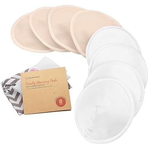 Organic Nursing Pads - 8 Washable Viscose Derived from Bamboo Breastfeeding Pads, Wash Bag, Reusable Breast Pads for Breastfeeding, Nipple Pads for Breastfeeding Essentials(Bare Beige, M 3.9")