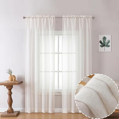 OWENIE Linen Blend Sheer Curtains 84 inches Long 2 Panels