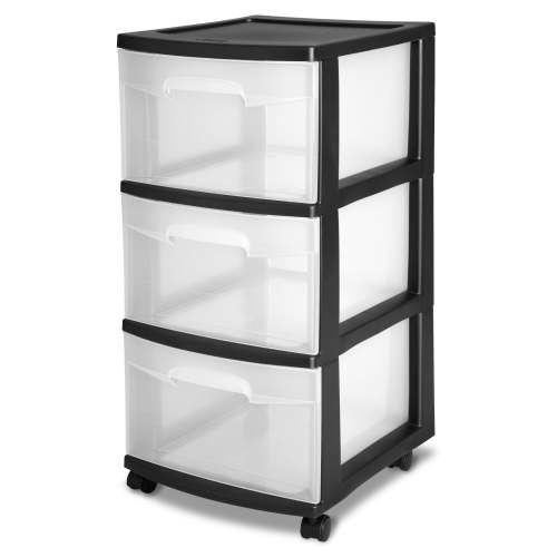 Sterilite Storage Drawer, 3 Drawer Slim Plastic Rolling Storage Cart with Clear Pull Out Drawers