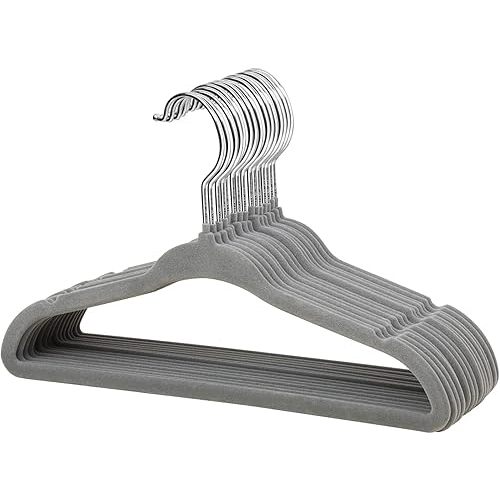 ManGotree Non-Slip Baby Velvet Clothes Hanger, Kids Coat Hanger with Swivel Hook and Notched Shoulder, Hanger for Children, Infant, Toddler Clothes 15 Pack (Grey)