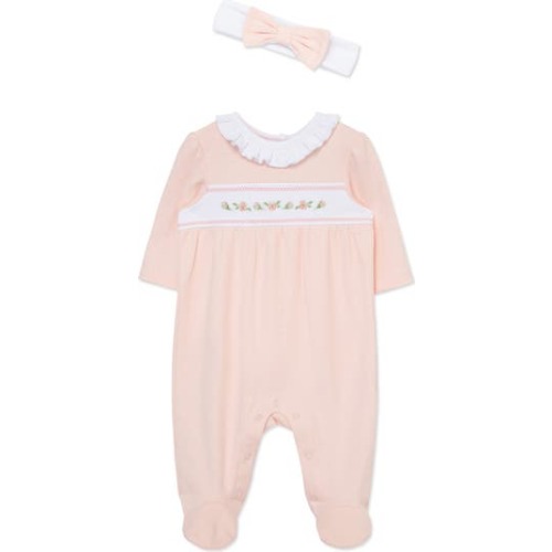 Dainty Flowers Cotton Footie & Headband Set, Newborn