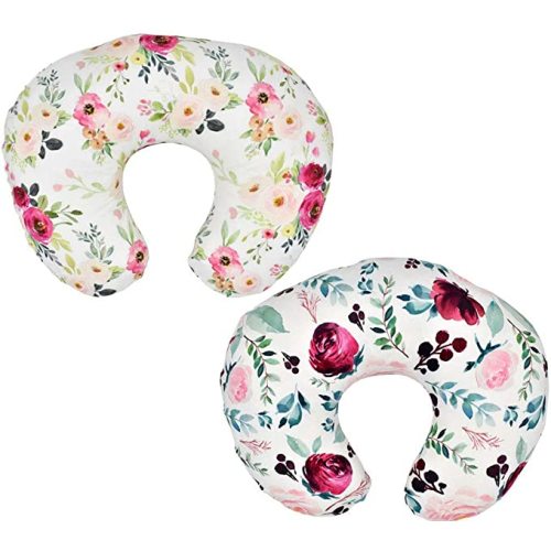 2 Pack" Floral" Nursing Pillow Cover Slipcover for Breastfeeding Pillows, Soft and Stretchy Safely Breastfeeding Pillow Cover for Girl (Floral) - Peach & Floral