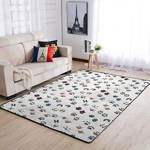 Woodland Animals Tracks Large Area Rug Forest Animals Footprint Floor Mats Wild Animals Throw Carpet for Dorm Kids Nursery Bedroom Bathroom Living Room Kitchen Home Decor Playmat 20x32inch