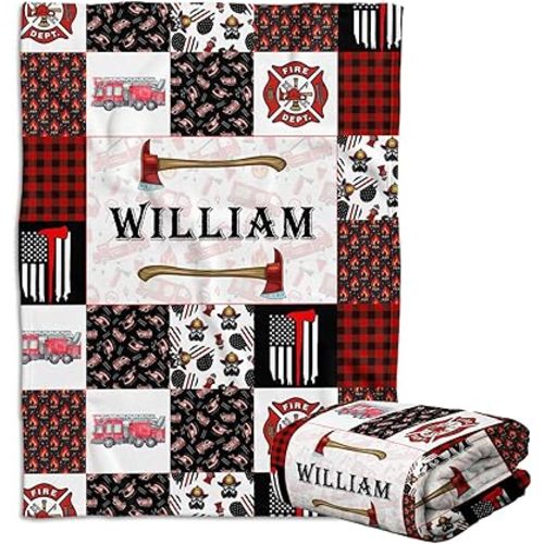 Firefighter Baby Blankets, Personalized Baby Name Blankets for Boys Girls, Firetruck Blankets, Custom Baby Firefighter Swaddle Plush Blanket for Baby Girl Son Toddlers Kids
