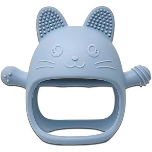 Baby Teething Toys, No Drop Teething Toys for Babies 0-6 Months, Baby Chew Toys for Teething Relief, Hand Teethers for Babies, Great Baby Shower Gifts, Christmas Gifts, Cat, Blue
