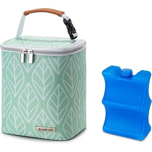 BABEYER Breast Milk Cooler Bag with Ice Pack Fits 4 Baby Bottles Up to 9 Ounce, Baby Bottle Bag for Nursing Mom Daycare-Green