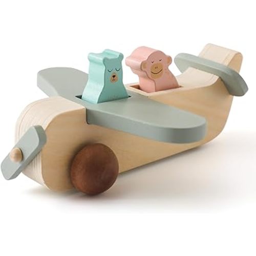 ibwaae Wooden Airplane Toys, Air Transport Vehicles Play Set, Wooden Pull Games, Learning Gift Montessori Toy for Baby Toddler Boys Girls