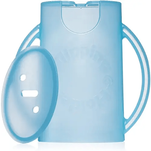DELUXE Squeeze Proof Flipping Holder (with lid) for Food Pouches & Juice Boxes - Multipurpose - Prevent Messes & Support Self-Feeding - Easy Grasping Handles - Made in USA