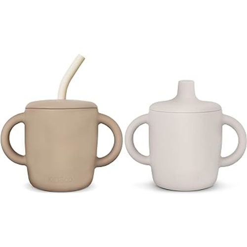 Silicone Sippy Cup and Training Cup for Baby 6 Months+ Soft Spout, Straw Lid and Dual Handles Unbreakable Easy Grip for Babies and Toddlers 1-3 Years 5oz/150ml (Oat and Tan)