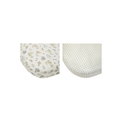 2 Pack 225 Thread Count Organic Cotton Fitted Bassinet Sheets - Australiana and Gingham Print