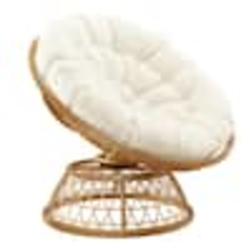 Zeus & Ruta Wicker Outdoor Lounge Chair with Beige Cushion, 360° Swivel Patio Lounge Chair for Balcony Garden HWD-412