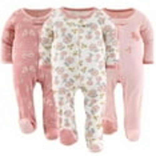 The Peanutshell Baby Sleep n Play Footed Pajamas for Baby Girl, Boho Butterfly, 3 Pack, Newborn