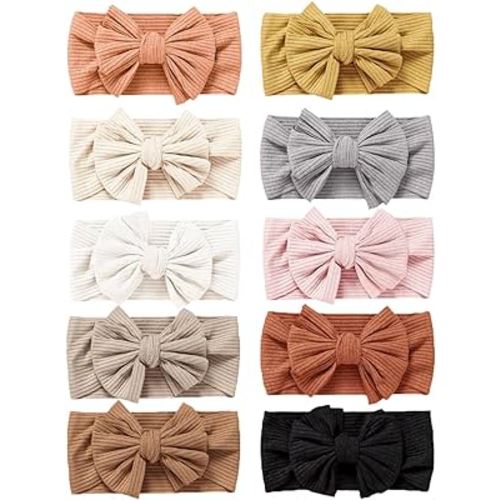 Niceye Pack of 10, Baby Girls Headbands with Bows Handmade Hair Accessories Stretchy Hairbands for Newborn Infant Toddler