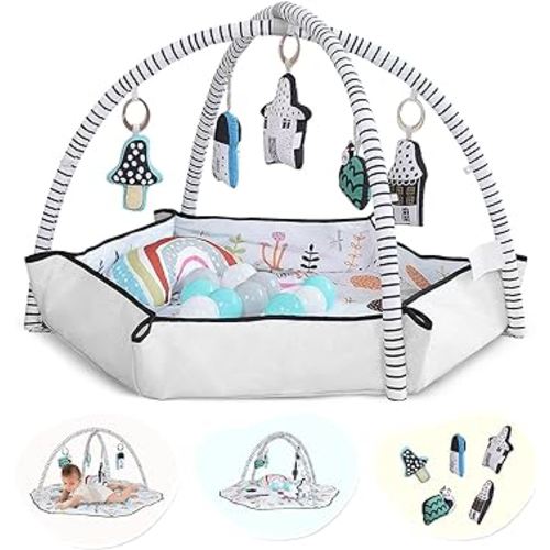 Portable Travel Baby Play Gym, Play Mats, Lovely Baby Gym, Infant Activity Center Based Developmental from Baby to Toddler, Baby Play Mat Activity Gym,Ages Newborn