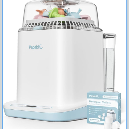 Papablic Bottle Washer Pro, Bottle Washer & Sterilizer & Dryer, 4-in-1 Bottle Washer Sanitizer for Bottles, Pump Parts, C-Section& Baby Essentials - Quick & Clean with 60 Detergent Tablets