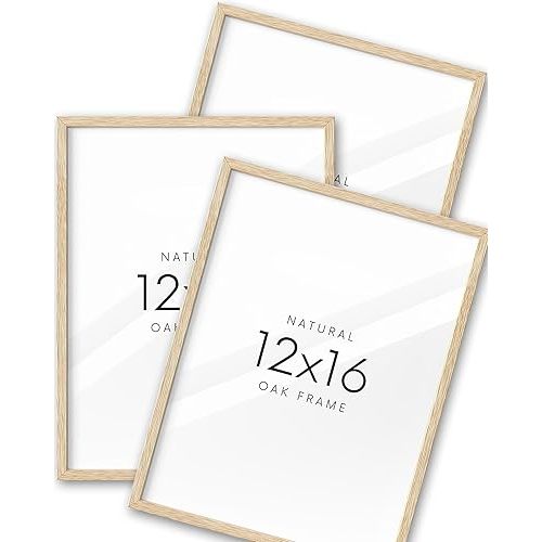 UPWOIGH 12x16 Oak Wood Picture Frame - Minimalist 12x16 Poster Frame, 12"x16" Picture Frame Wood, Natural Solid Wooden Picture Frames for Wall Art Photo and Prints (Set of 3)