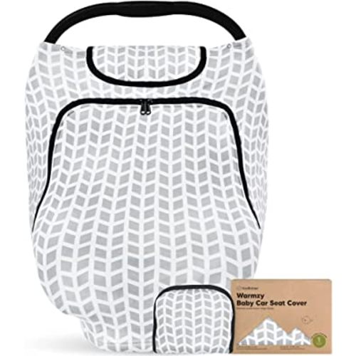 Baby Car Seat Cover for Boys, Girls - Breathable Infant Carseat Canopy for Winter, Rain, Universal Stretchy Fit Nursing Cover for Breastfeeding Newborns, Super Soft, Easy Access Zip Window (Kite)