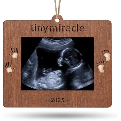 Creawoo 2025 Tiny Miracle Christmas Ornament Sonogram Picture Frame Baby's First Christmas Baby Gift Ultrasound Photo Frame Tiny Miracle Keepsake for Expecting Parents and Grandparents