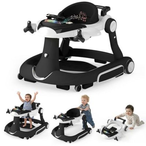 TODECARE 6-in-1 Baby Walker with Adjustable Height, Foldable Design & Speed-Control Wheels, Easy-Clean Seat, Black
