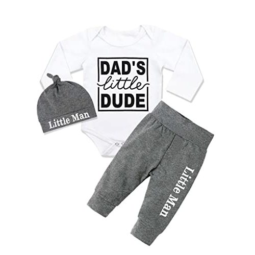 Fommy Newborn Baby Boy Clothes New to The Crew Letter Print Romper+ Pants+Hat 3PCS Outfit