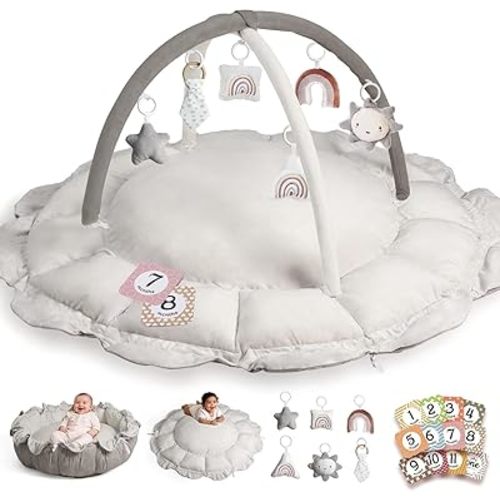 HAM-MM 5-in-1 Convertible Baby Play Gym with 6 Toys, Tummy Time Mat for Sensory Development, Baby Activity Center for Newborn & Toddler, Ball Pit, Soft Pet Mat, No Ball Included Brown