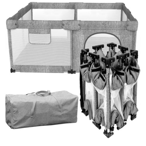 Foldable Baby Playpen with Gate, Extra Large Collapsible Play Yard for Babies & Toddlers, Portable Travel Play Pen with Fence, Safe Activity Center for Indoor & Outdoor Use (51"×51" Grey)