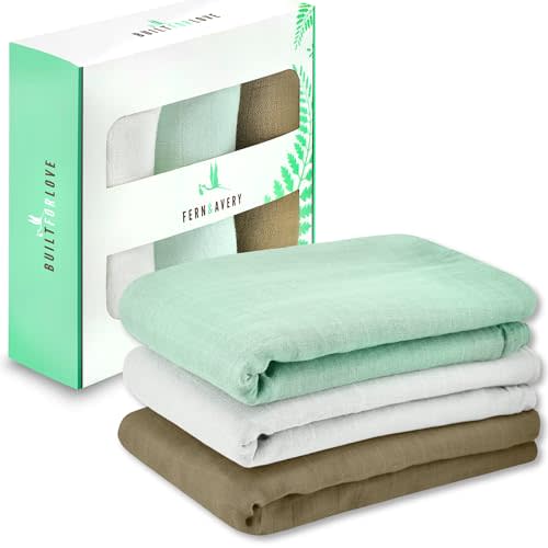 Fern & Avery Baby Swaddle Blankets - Receiving Blankets for Boys & Girls - Lightweight Breathable Gender Neutral Baby Gift - Mint 3-Pack