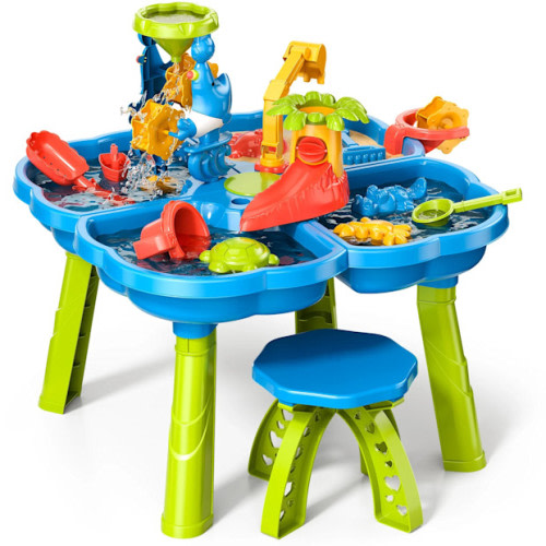 Dinosaur Planet Sand Water Table for Toddlers, 4 in 1 Sand Table and Water Play Table, Kids Table Activity Sensory Play Table Beach Sand Water Toy for Outdoor Backyard for Toddlers Age 2-4 Gift