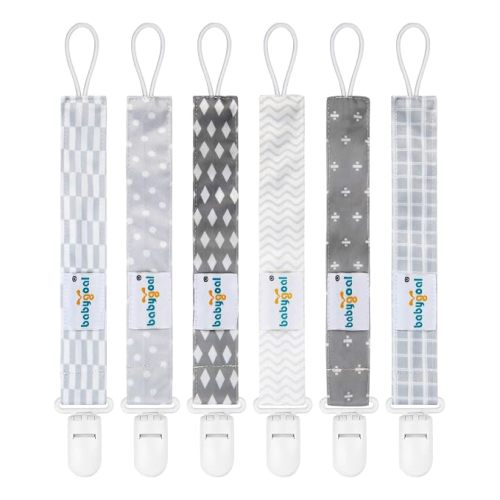babygoal Neutral Grey Pacifier Clips 6 Pack for Most Baby Pacifiers & Binkies