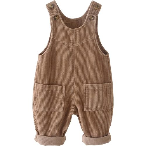 SEAUR Baby Boy Girl Corduroy Bib Overalls Cotton Button Suspender Overalls Plain Romper Loose Jumpsuit
